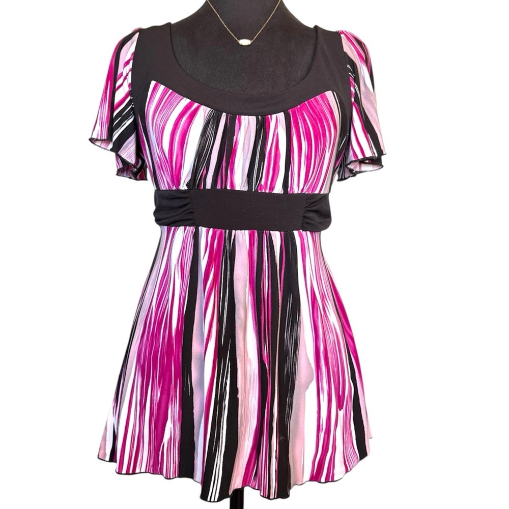 Y2K Speeckless Women’s Small Pink Striped Short Sleeve Top With Faux Tie backing